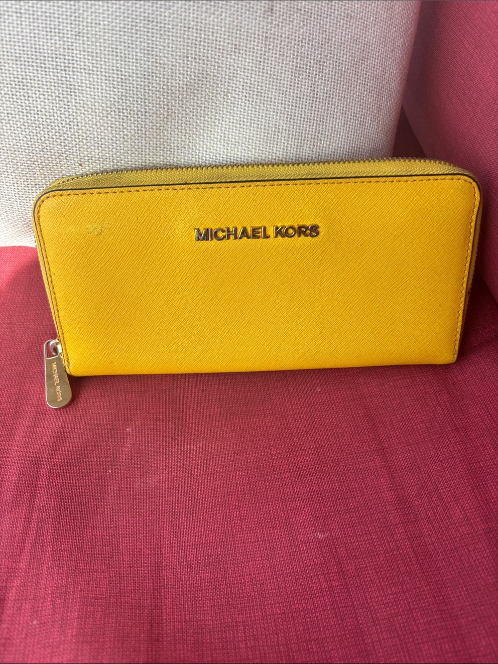 Michael Kors Bright Yellow Zip-Around Saffiano Wallet